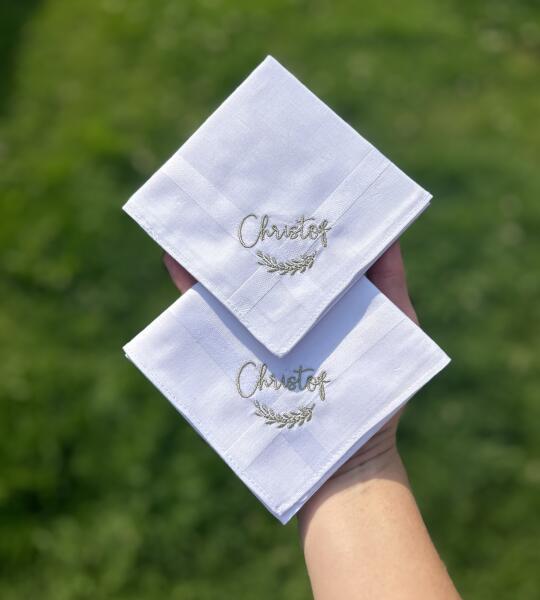 Mouchoir pour homme - Broderie personnalisée avec branche décorative